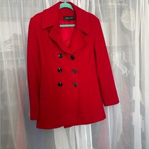 Black Rivet Red Double-Breasted Pea Coat